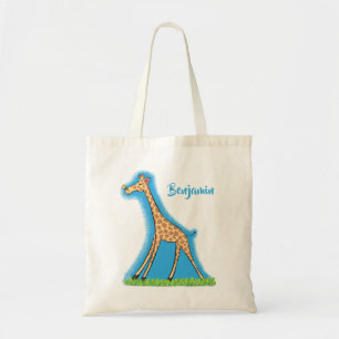 Bolsa Tote Girafa bonita e feliz com cartoon de borboleta