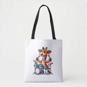 Bolsa Tote Girafa Bonita Jogando Dragas Girafas Drummer Músic