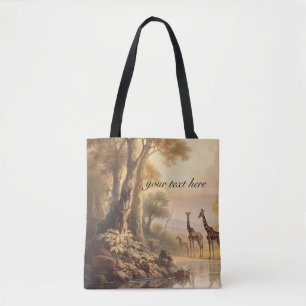 Bolsa Tote Girafa da Savana Vintage Personalizada e Sacaia de