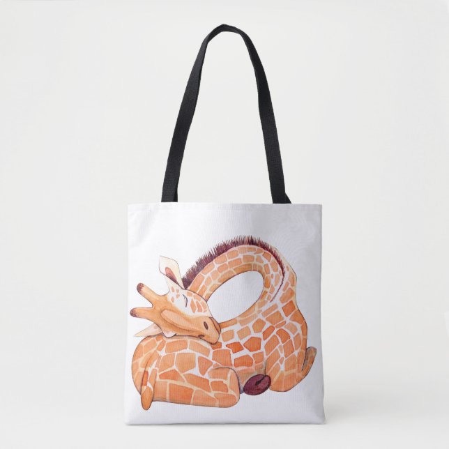 Bolsa Tote Girafa Dormindo: Gentil Aquarela (Frente)