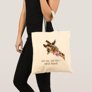 Bolsa Tote Girafa Engraçada Sorriso de Tote Engraçado - Texto