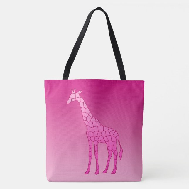 Bolsa Tote Girafa Geométrica Moderna, Fuchsia e Rosas claro (Frente)