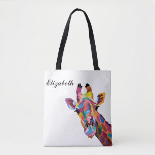 Bolsa Tote Girafa Pop de Arte Personalizada Colorida