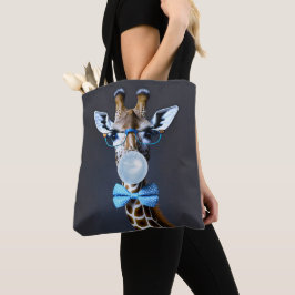 Bolsa Tote Girafa usando óculos, gravata borboleta soprando c