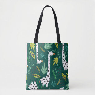 Bolsa Tote Girafas, folhas, pano de fundo puxado à mão. Col
