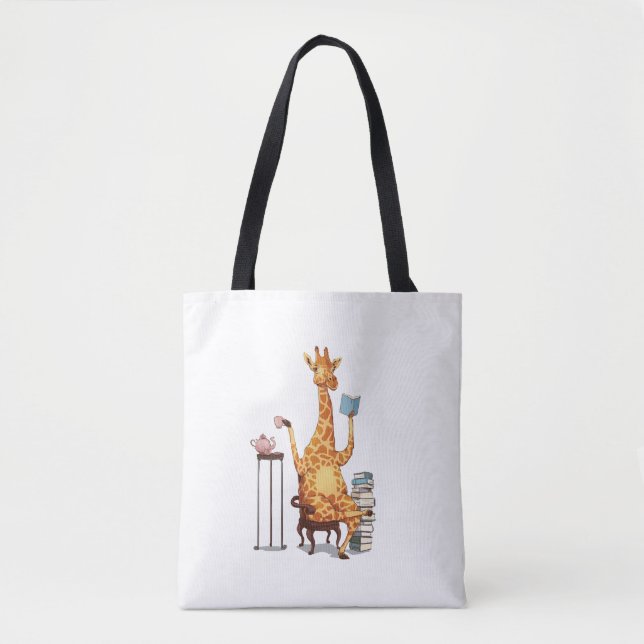 Bolsa Tote Girafas, livros e presentes de chá bonitos (Frente)