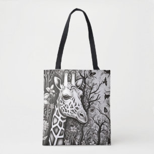 Bolsa Tote Giraffe Peaceful Nature Prairie Sketch Desenho Art