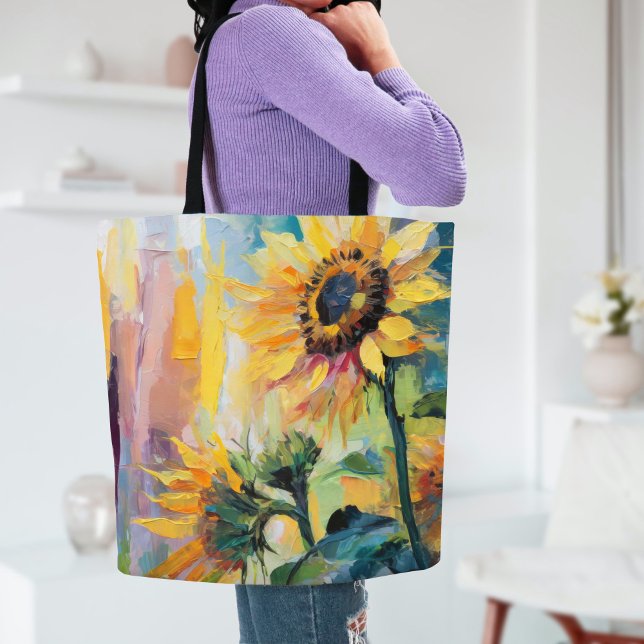 Bolsa Tote Girassóis Abstrato moderna pintura floral (Criador carregado)