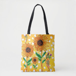 Bolsa Tote Girassóis Amarelos e um Saco de Pássaro