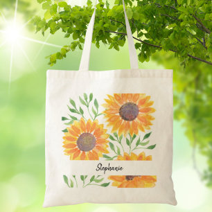 Bolsa Tote Girassóis Amarelos Personalizados Folhagem 