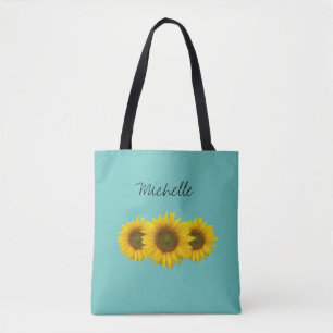 Bolsa Tote Girassóis Amarelos Verde Teal Personalizado
