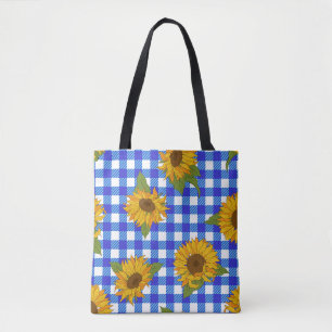 Bolsa Tote Girassóis brilhantes em um fundo controlado. Vint