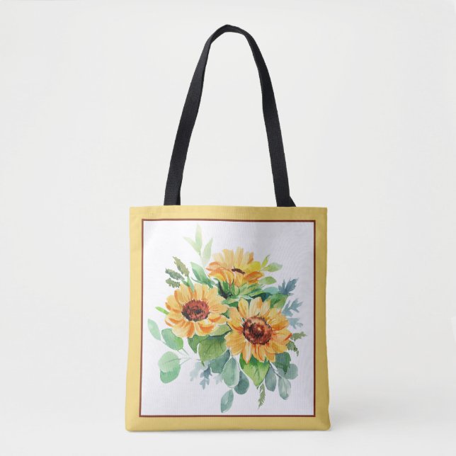 Bolsa Tote Girassóis de aquarelas (Frente)