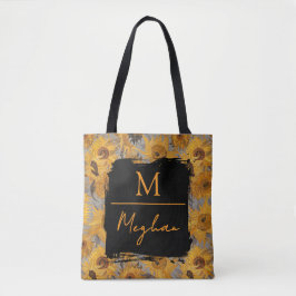 Bolsa Tote Girassóis de Van Gogh Amarelo Cinza Monograma