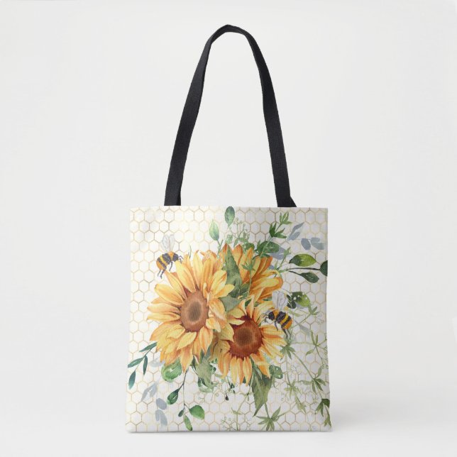 Bolsa Tote Girassóis e abelhas  (Frente)