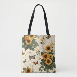 Bolsa Tote Girassóis e borboletas em amarelo claro