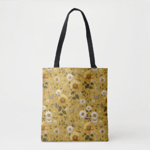 Bolsa Tote Girassóis e Borboletas no Fundo Amarelo 1