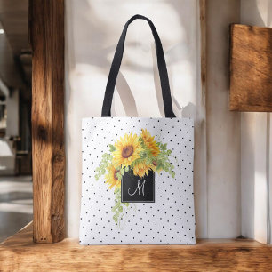 Bolsa Tote Girassóis e pontos chiques rústicos com monogram