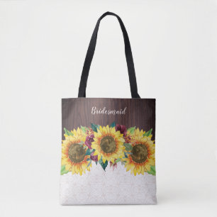 Bolsa Tote Girassóis Renda Madeira Flores Borgonha Damas de H