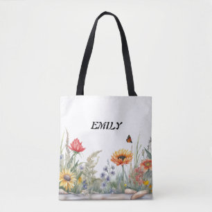 Bolsa Tote Girassóis Silvestres Rústicos   Nome Personalizado