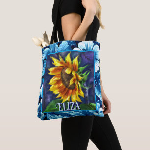 Bolsa Tote Girassol à Noite Flor Floral Personalizado