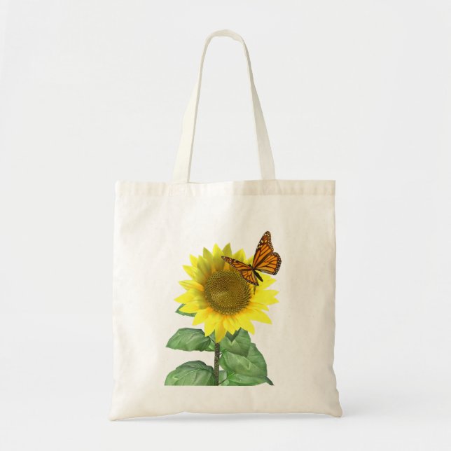 Bolsa Tote Girassol Amarelo bonito e Borboleta Laranja (Frente)