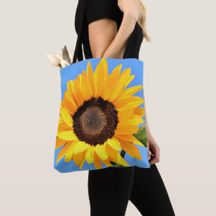 Bolsa Tote Girassol Amarelo contra Sol no Saco Azul do Céu