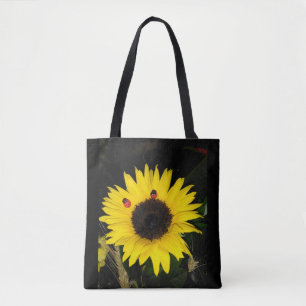 Bolsa Tote Girassol amarelo e dois joaninhas