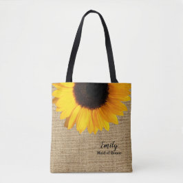 Bolsa Tote Girassol Amarelo na Festa de casamento Burlap