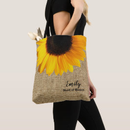 Bolsa Tote Girassol Amarelo na Festa de casamento Burlap