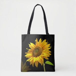 Bolsa Tote Girassol brilhante no fundo preto