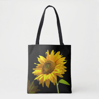 Bolsa Tote Girassol brilhante no fundo preto