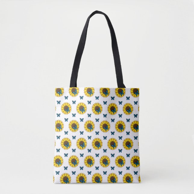 Bolsa Tote Girassol e Borboleta Azul (Frente)