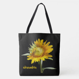 Bolsa Tote Girassol florescente a preto, personalizado
