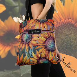 Bolsa Tote Girassol Laranja Azul