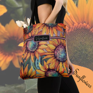 Bolsa Tote Girassol Laranja Azul 