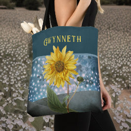 Bolsa Tote Girassol mágico com monograma de céu estrelado tea