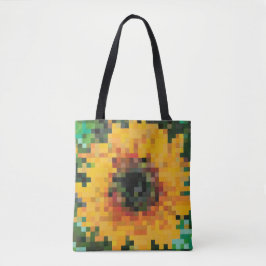 Bolsa Tote Girassol pixelizado em amarelo brilhante sobre fun