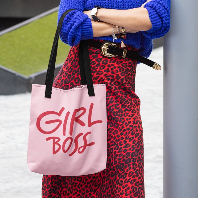 Bolsa Tote Girl Boss Bold Typography Red & Pink Feminine (Criador carregado)