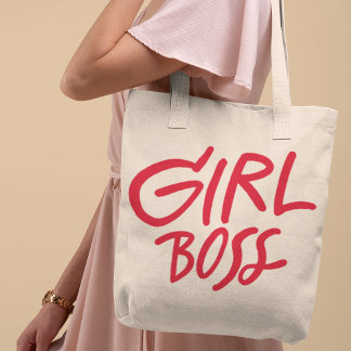 Bolsa Tote Girl Boss Red Bold Typography Script Feminine