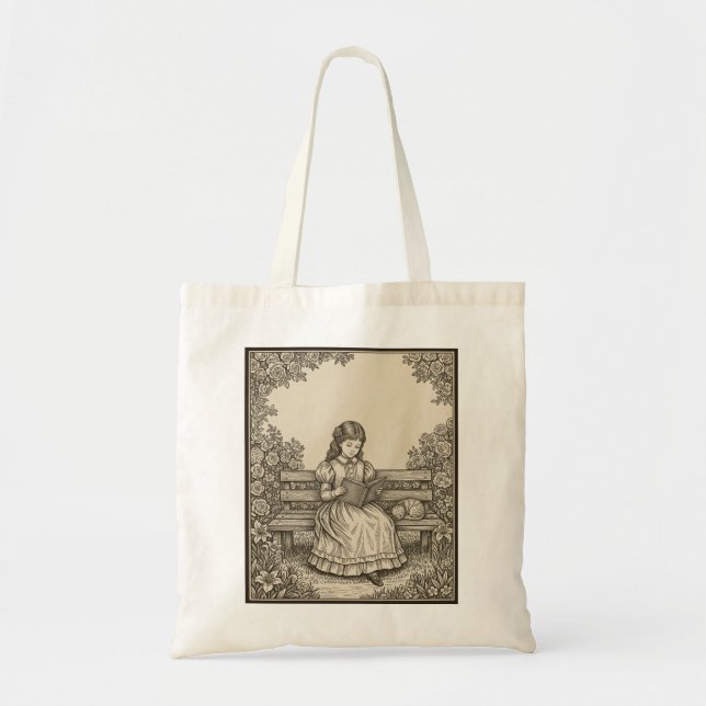 Bolsa Tote Girl Reading a Book Elegant Literature Library (Frente)