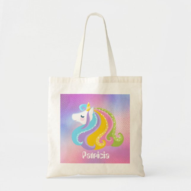 Bolsa Tote Girls Fantasy unicorn adiciona nome ao saco (Frente)