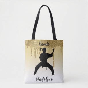 Bolsa Tote Girls Karate Stance Glitter Dribler Ombre Dourado