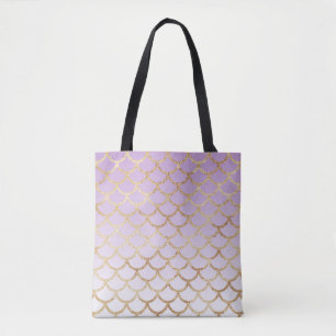 Bolsa Tote Girls Lilac Roxo, Glitter Dourado, Sereia