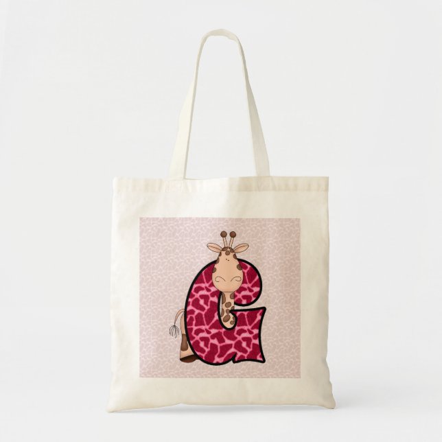 Bolsa Tote Girls Pink Giraffe com Letra G (Frente)