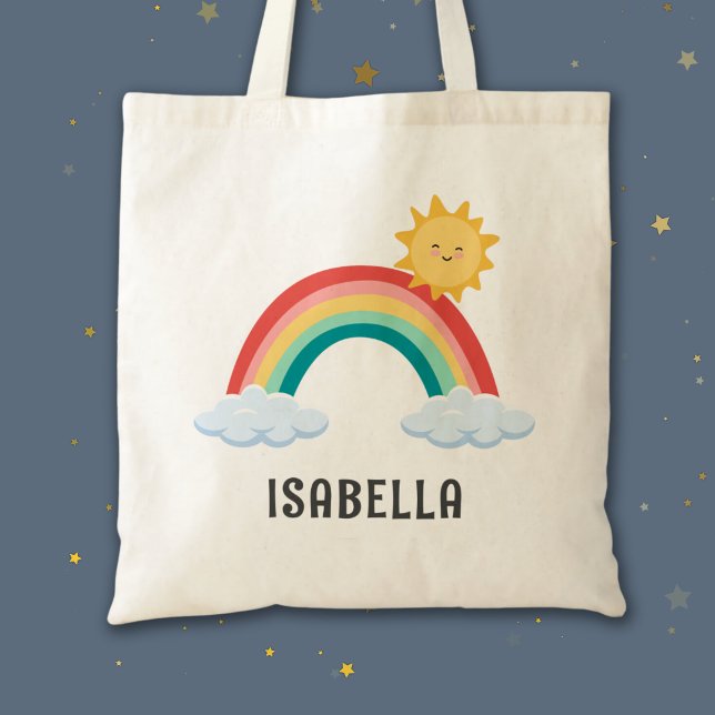 Bolsa Tote Girls Trendy Whimsical Rainbow Cartoon Kids Name (Girls Trendy Whimsical Rainbow Cartoon Kids Name Tote Bag)