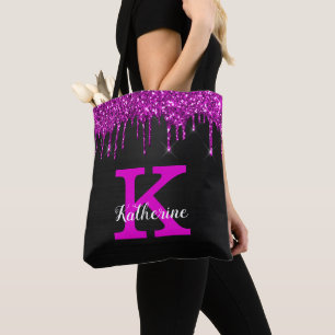 Bolsa Tote Girly Black Neon Plum Glitter Drives Monograma Nom