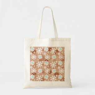 Bolsa Tote Girly Brown Daisy Flower Pattern Cute Dots Aqua