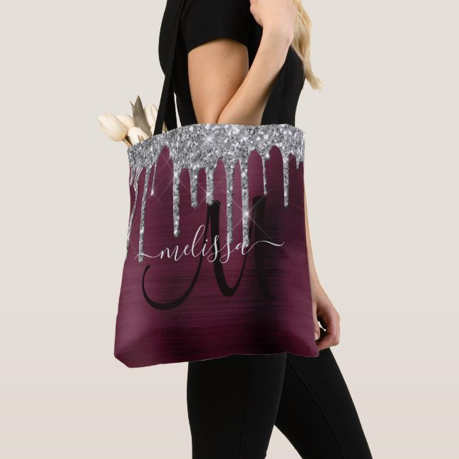 Bolsa Tote Girly Burgundy Glitter Brussel Nome Metálico (Close Up)