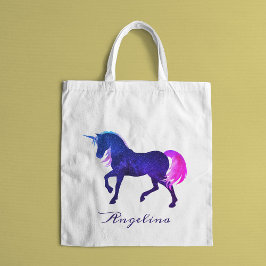 Bolsa Tote  Girly Celestial Blue Pink & Purple Custom Unicorn